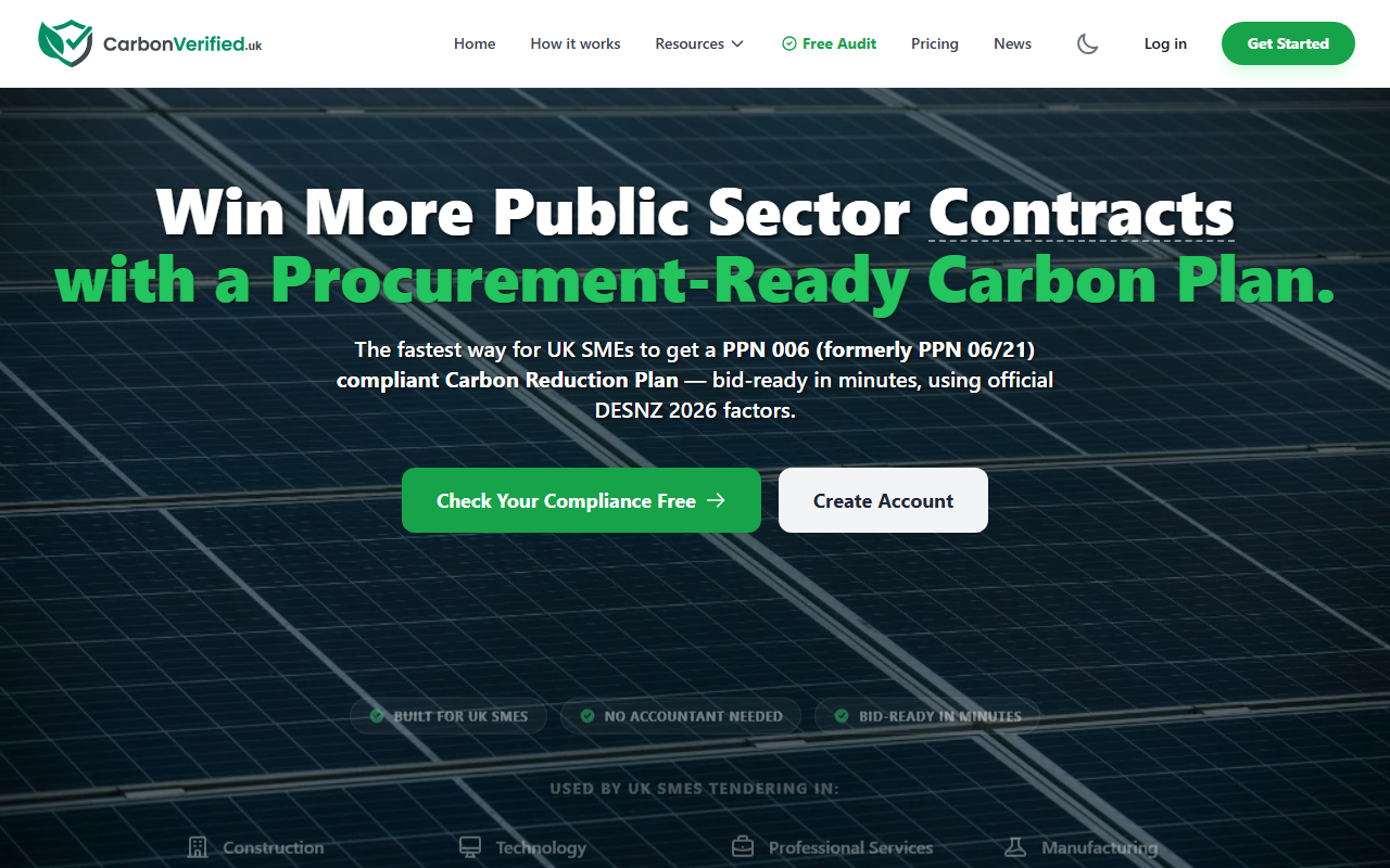 CarbonVerified.uk homepage