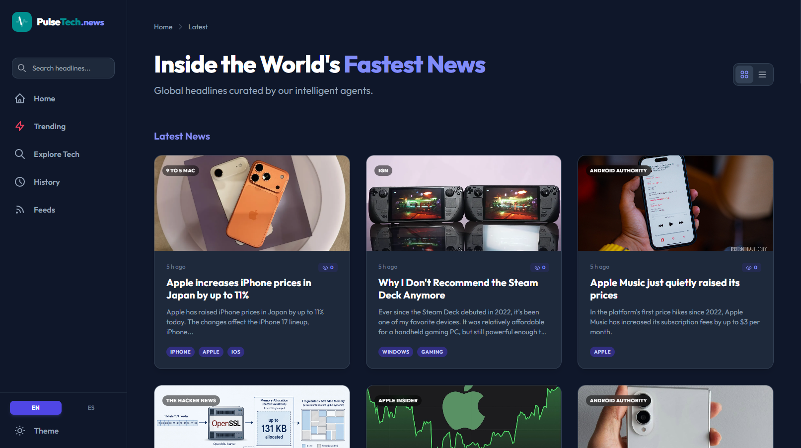 PulseTech.news homepage